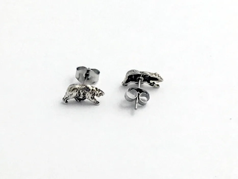 Sterling Silver & Surgical Steel tiny walking bear stud earrings-bears, ursa