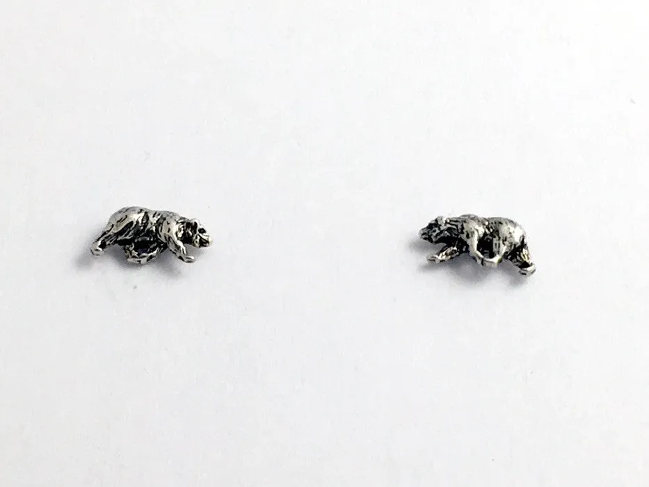 Sterling Silver & Surgical Steel tiny walking bear stud earrings-bears, ursa