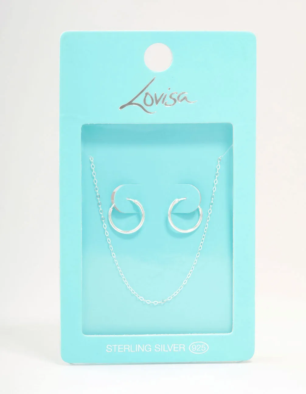 Sterling Silver Chain Necklace & Hoop Earrings Set