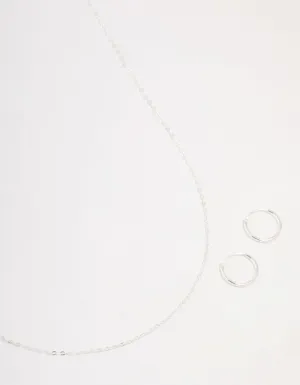 Sterling Silver Chain Necklace & Hoop Earrings Set