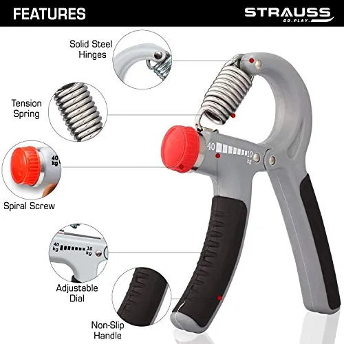 Strauss Adjustable Hand Grip Strengthener, (Grey/Black)