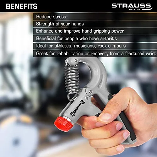 Strauss Adjustable Hand Grip Strengthener, (Grey/Black)