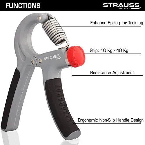 Strauss Adjustable Hand Grip Strengthener, (Grey/Black)