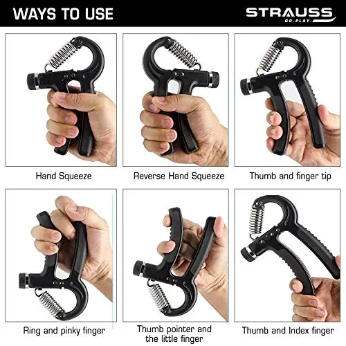 Strauss Adjustable Hand Grip Strengthener, (Grey/Black)