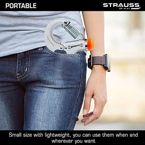 Strauss Adjustable Hand Grip Strengthener, (Grey/Black)