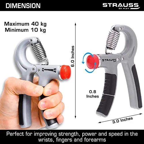 Strauss Adjustable Hand Grip Strengthener, (Grey/Black)