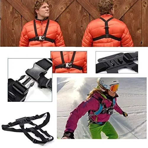 TECHONTO Adjustable Chest Harness Belt Strap Mount Light Weight 3 Points Elastic Compatible with Gopro Hero 8/7/6,SJCAM, Yi, DJI Osmo Action & Other Action Cameras (Black)