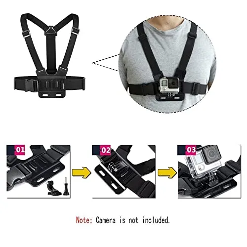 TECHONTO Adjustable Chest Harness Belt Strap Mount Light Weight 3 Points Elastic Compatible with Gopro Hero 8/7/6,SJCAM, Yi, DJI Osmo Action & Other Action Cameras (Black)