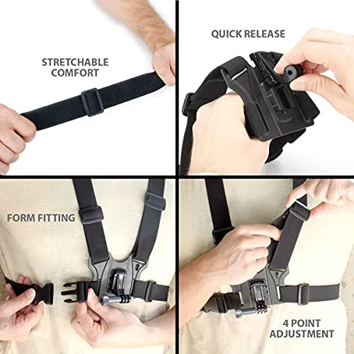 TECHONTO Adjustable Chest Harness Belt Strap Mount Light Weight 3 Points Elastic Compatible with Gopro Hero 8/7/6,SJCAM, Yi, DJI Osmo Action & Other Action Cameras (Black)