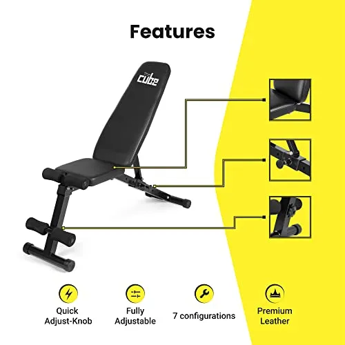 The Cube Club Adjustable & Foldable Gym Bench - Limit: 150kg | Incline, Decline, and Flat | Bench Press for Home Gym | Chest Workout Equipment | Strength Training Equipment (Standard)