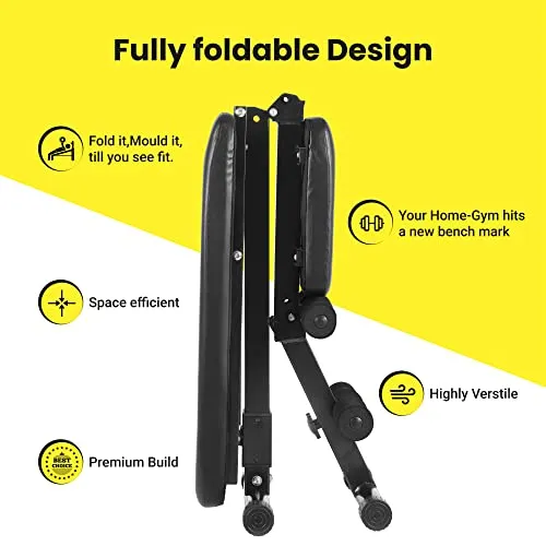 The Cube Club Adjustable & Foldable Gym Bench - Limit: 150kg | Incline, Decline, and Flat | Bench Press for Home Gym | Chest Workout Equipment | Strength Training Equipment (Standard)