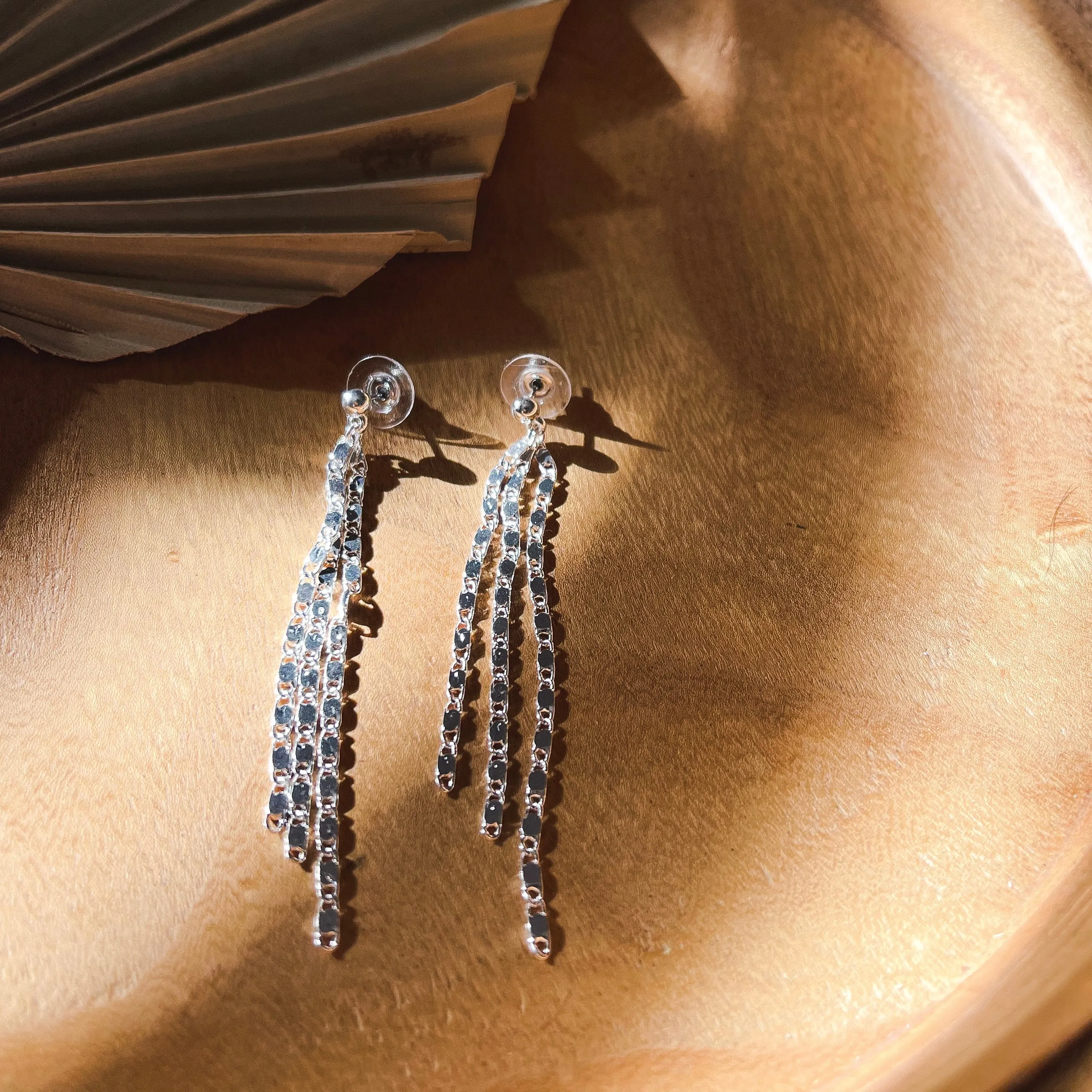 Thin Mini Chain Fringe Dangle Earrings ( 2 Colors)