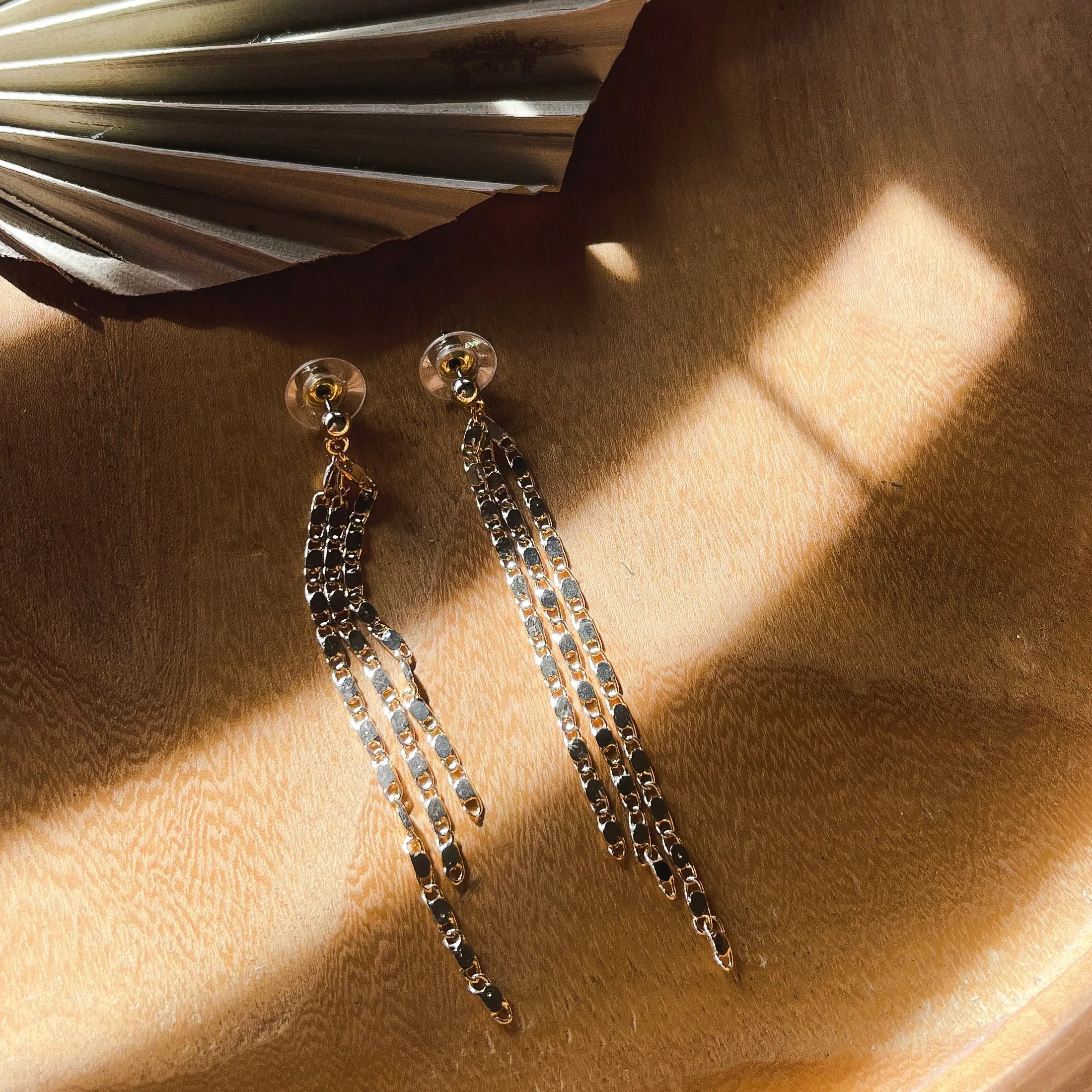 Thin Mini Chain Fringe Dangle Earrings ( 2 Colors)