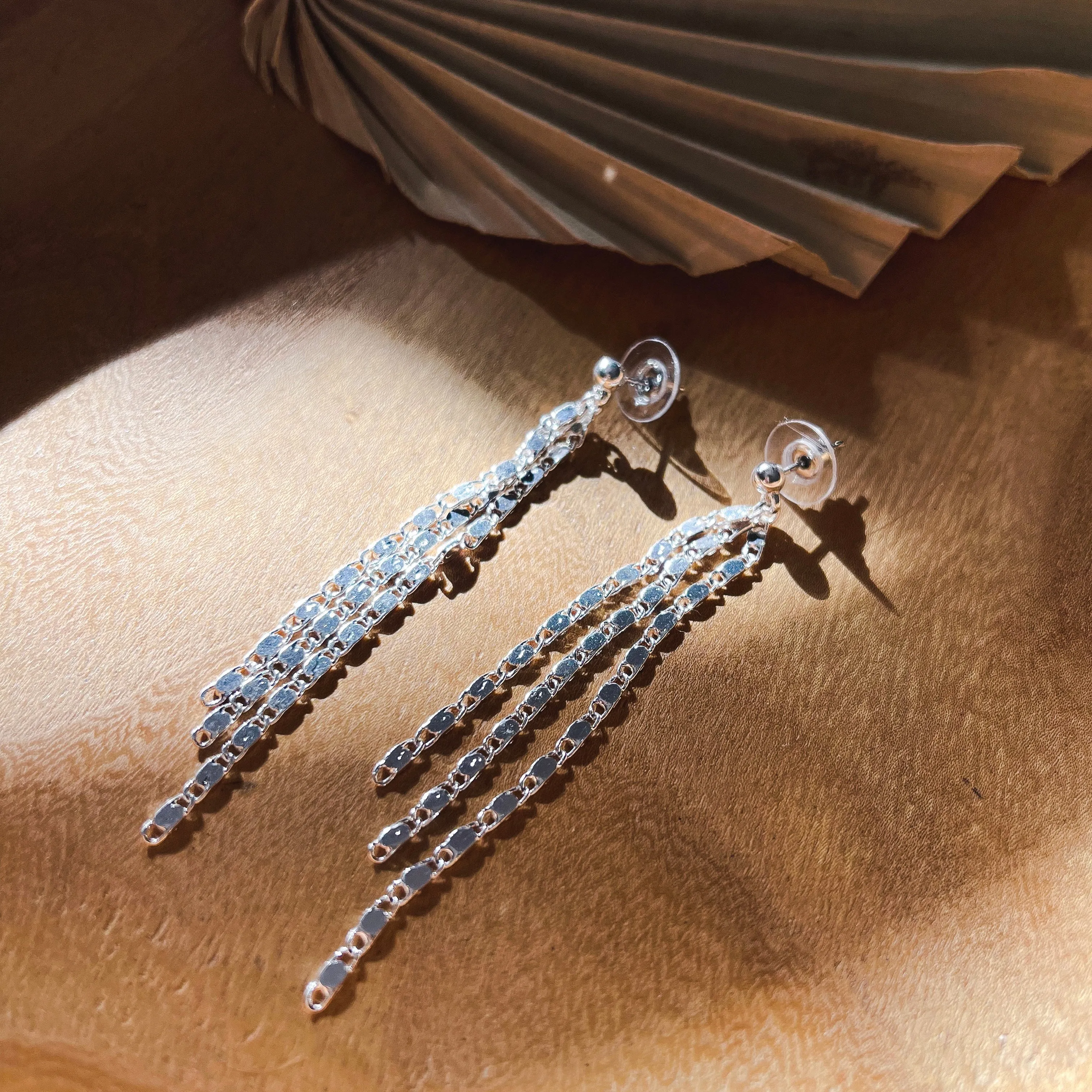 Thin Mini Chain Fringe Dangle Earrings ( 2 Colors)