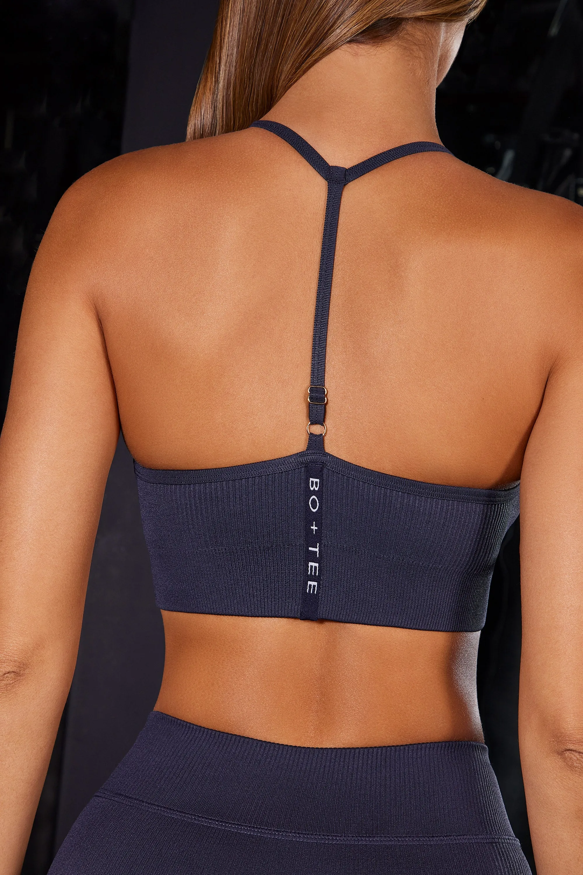 Uplifted - Scoop Neck Halter Sports Bra in Navy