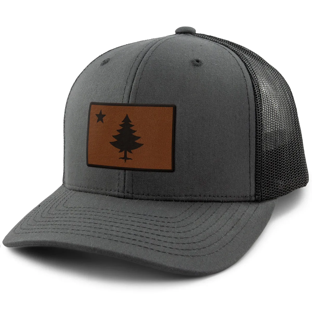 Vintage Maine Flag Leather Patch Classic Snapback Trucker