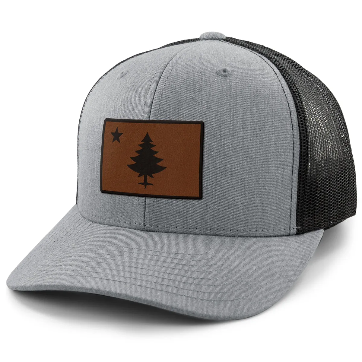 Vintage Maine Flag Leather Patch Classic Snapback Trucker