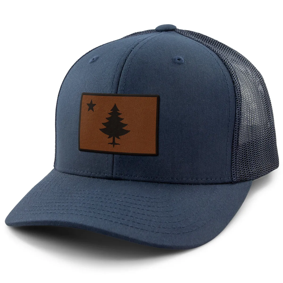 Vintage Maine Flag Leather Patch Classic Snapback Trucker