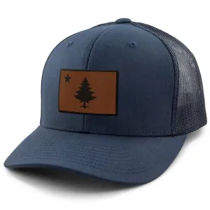 Vintage Maine Flag Leather Patch Classic Snapback Trucker