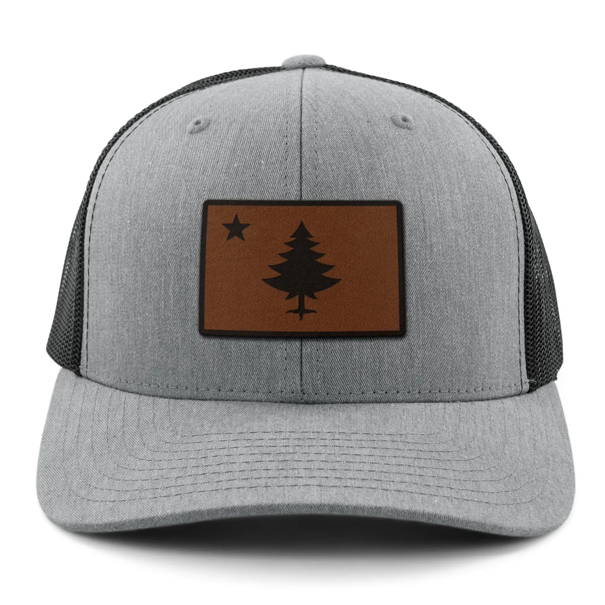 Vintage Maine Flag Leather Patch Classic Snapback Trucker