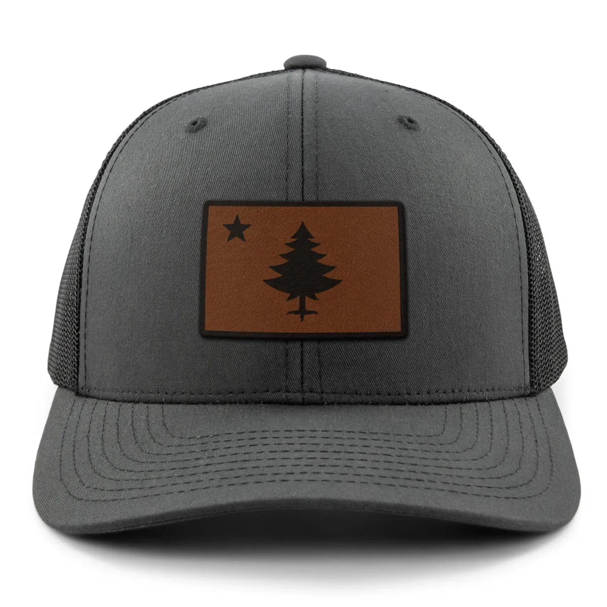 Vintage Maine Flag Leather Patch Classic Snapback Trucker