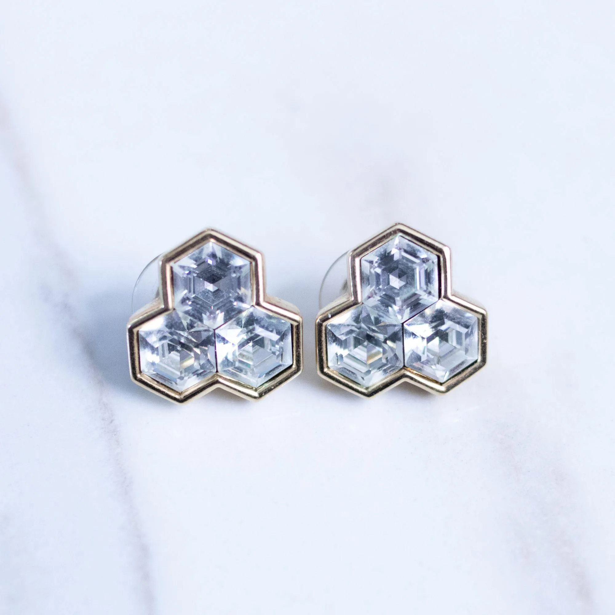 Vintage Savvy Swarovski Pentagon Crystal Statement Earrings