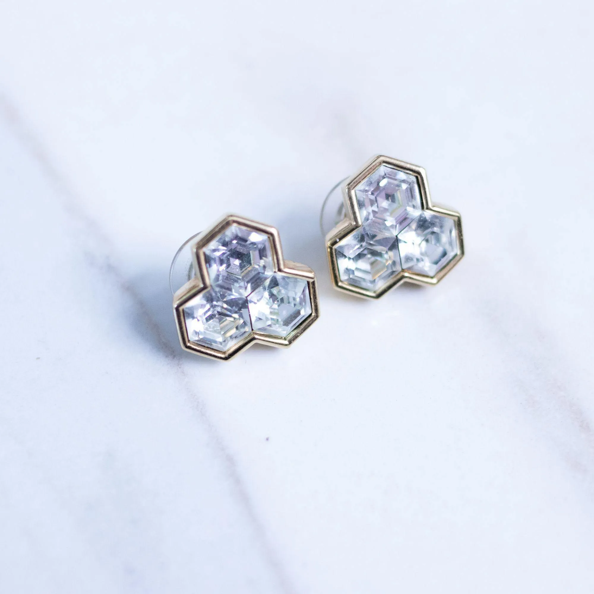 Vintage Savvy Swarovski Pentagon Crystal Statement Earrings