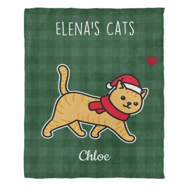 Walking Cat Christmas Pattern Personalized Flannel Blanket