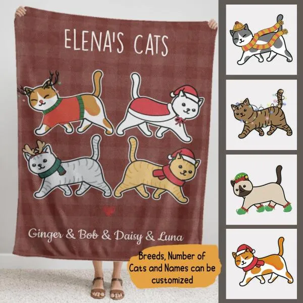 Walking Cat Christmas Pattern Personalized Flannel Blanket