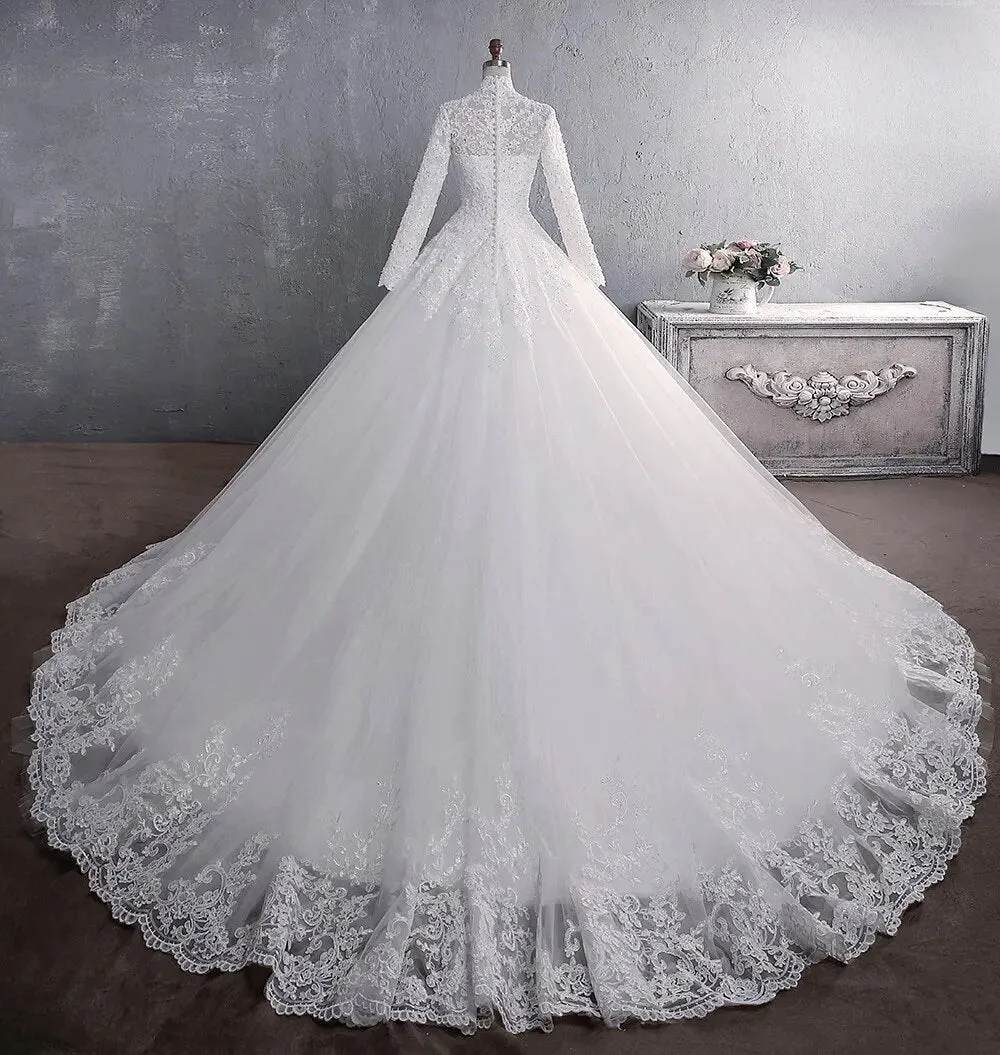 Wedding Dress Elegant High Neck With Train Princess Bride Dress