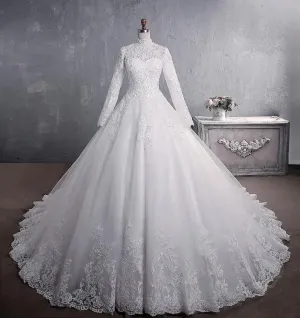 Wedding Dress Elegant High Neck With Train Princess Bride Dress