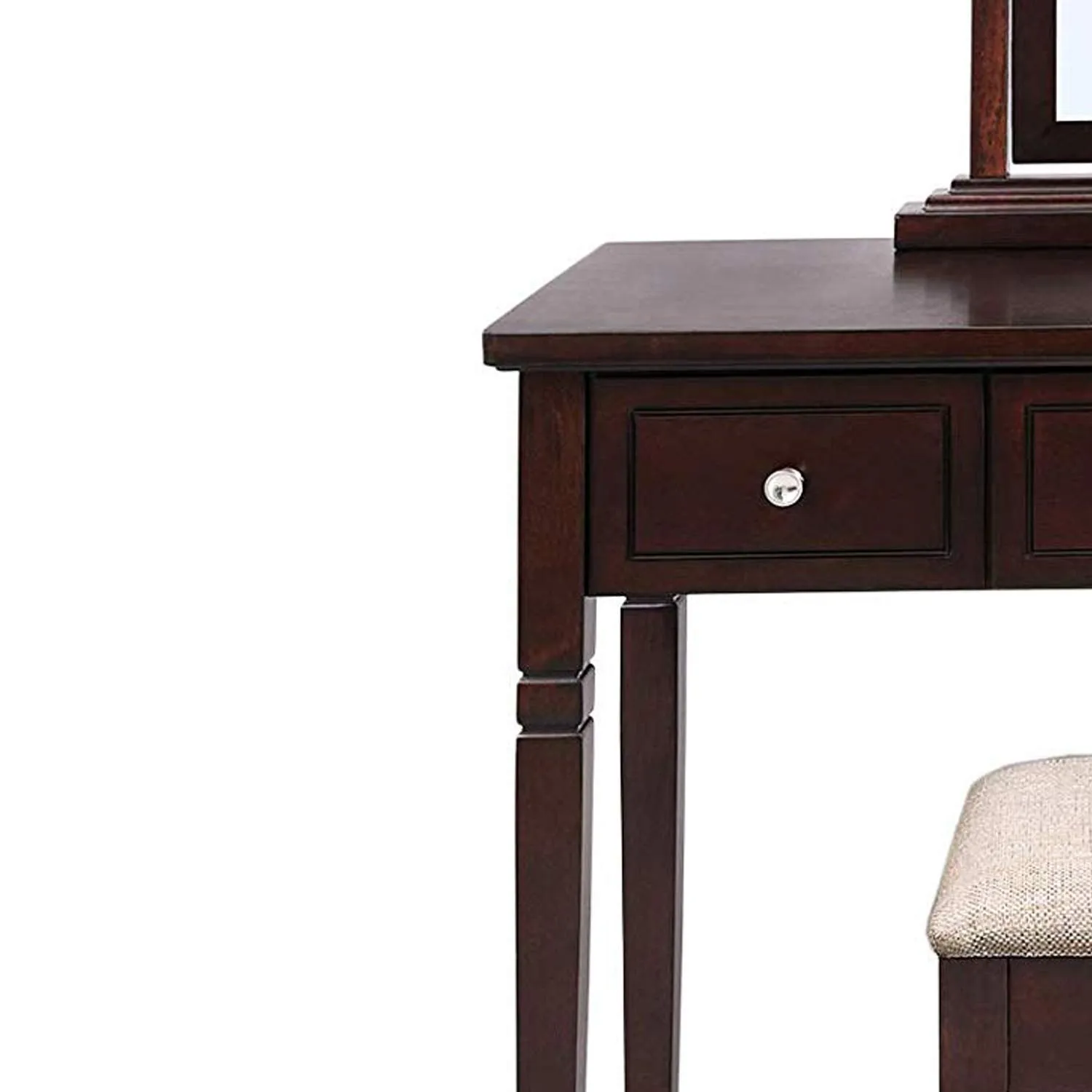 Wooden Vanity Set with 3 Drawers and Adjustable Mirror, Brown