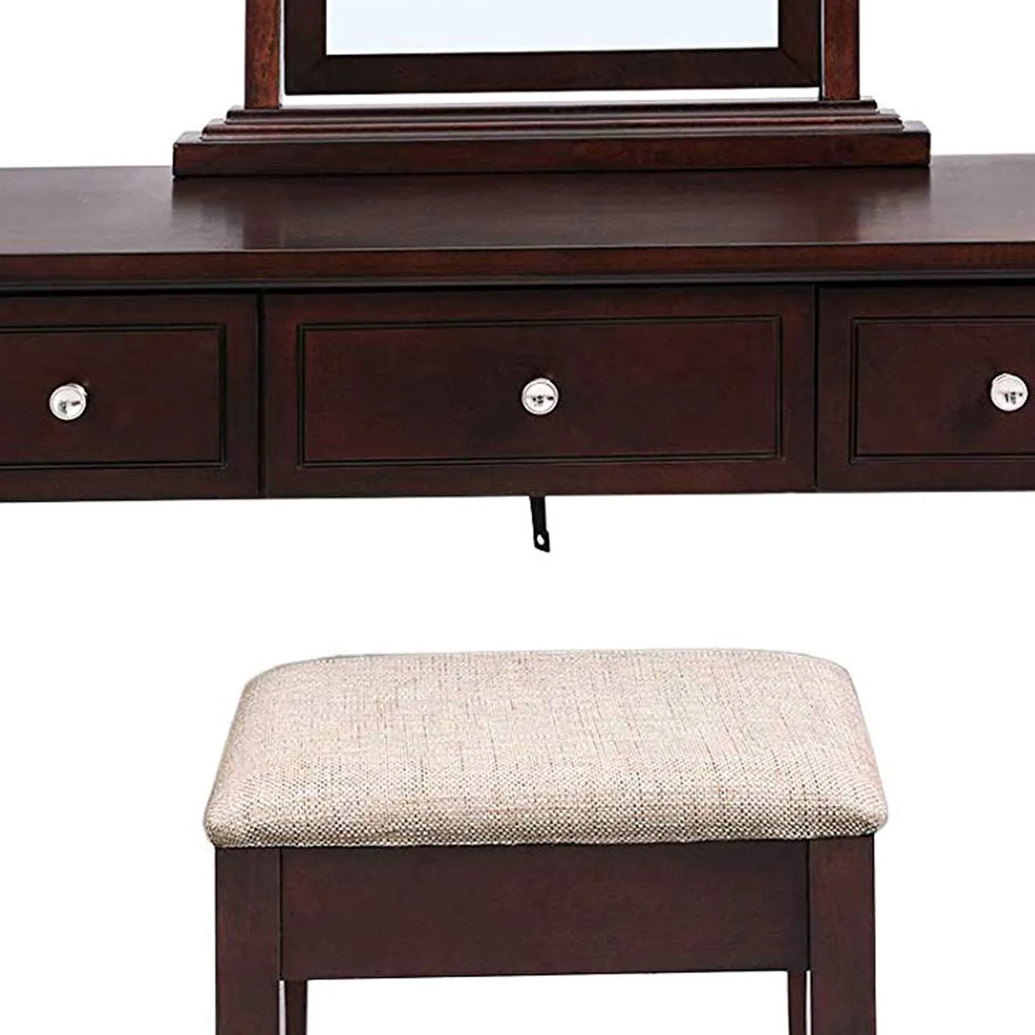 Wooden Vanity Set with 3 Drawers and Adjustable Mirror, Brown